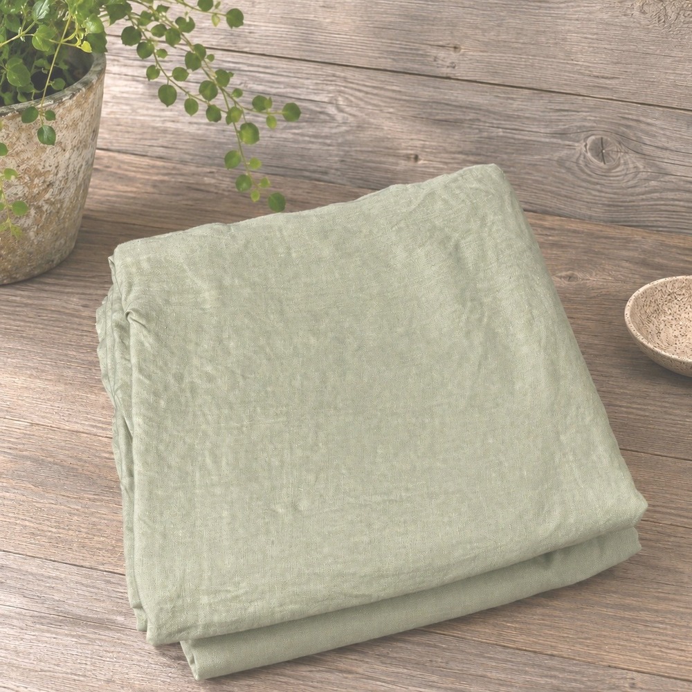 Quince 100% Linen Sage Green King Flat Sheet Bedding Breathable Luxury EUC